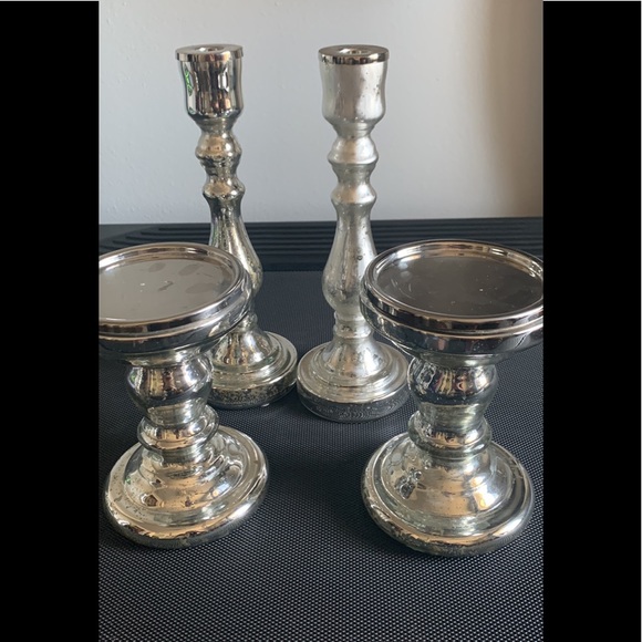 Pottery Barn Accents Pottery Barn Mercury Glass Candle Pillars Set Of 4 Poshmark